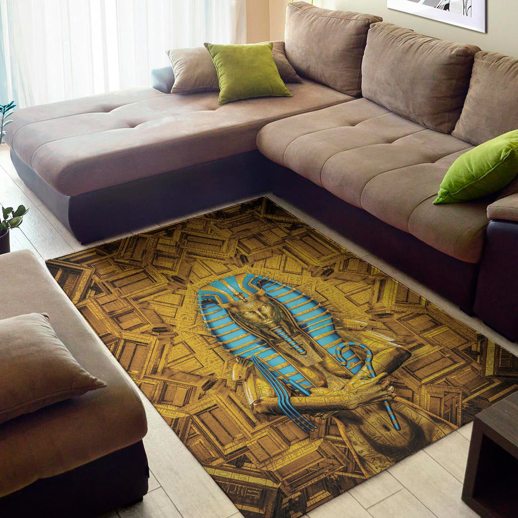 Golden Egyptian Pharaoh Print Area Rug