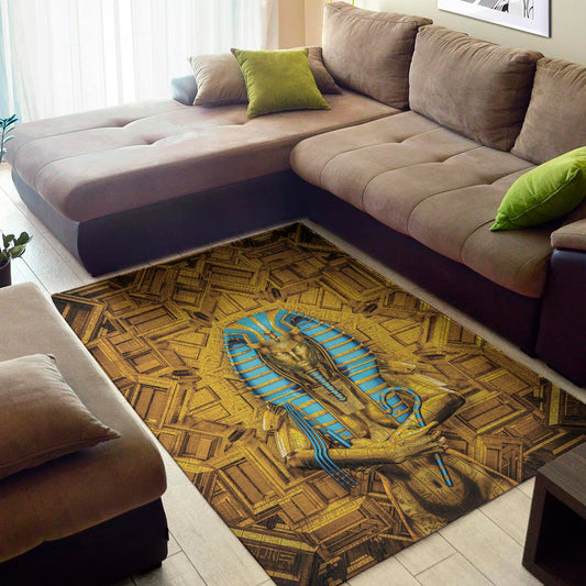 Golden Egyptian Pharaoh Print Area Rug