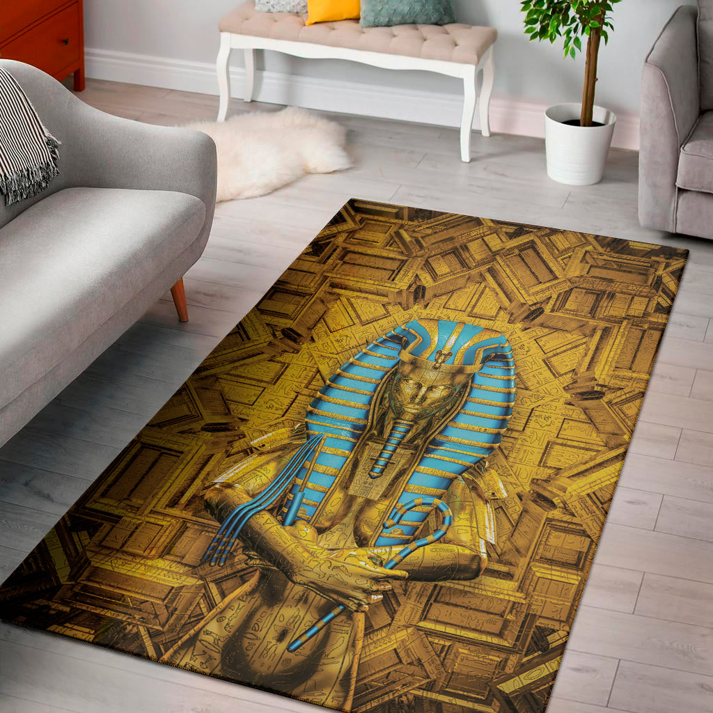 Golden Egyptian Pharaoh Print Area Rug