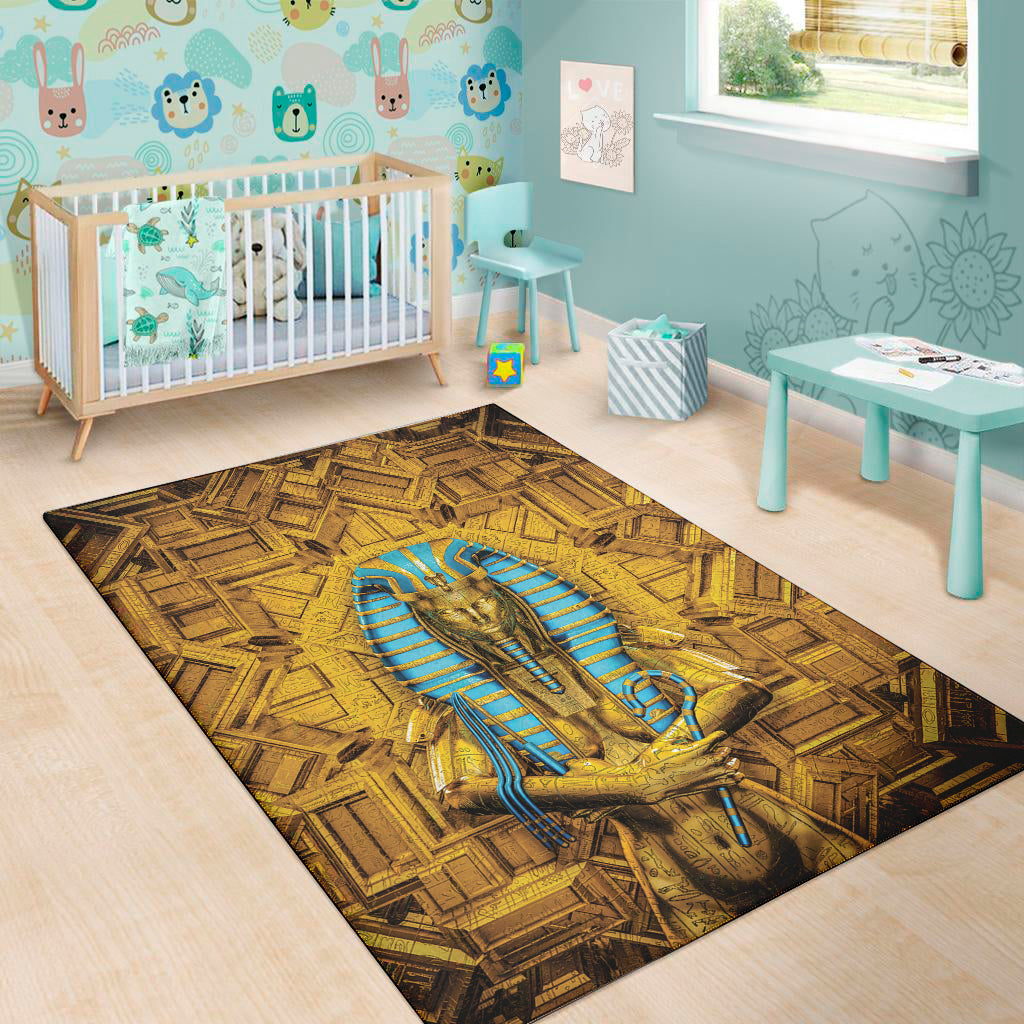 Golden Egyptian Pharaoh Print Area Rug