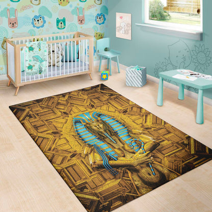 Golden Egyptian Pharaoh Print Area Rug