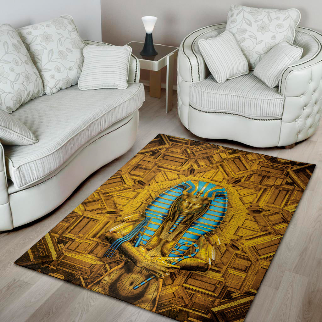 Golden Egyptian Pharaoh Print Area Rug