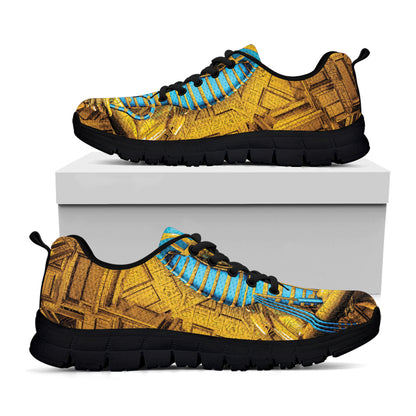 Golden Egyptian Pharaoh Print Black Sneakers