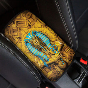 Golden Egyptian Pharaoh Print Car Center Console Cover