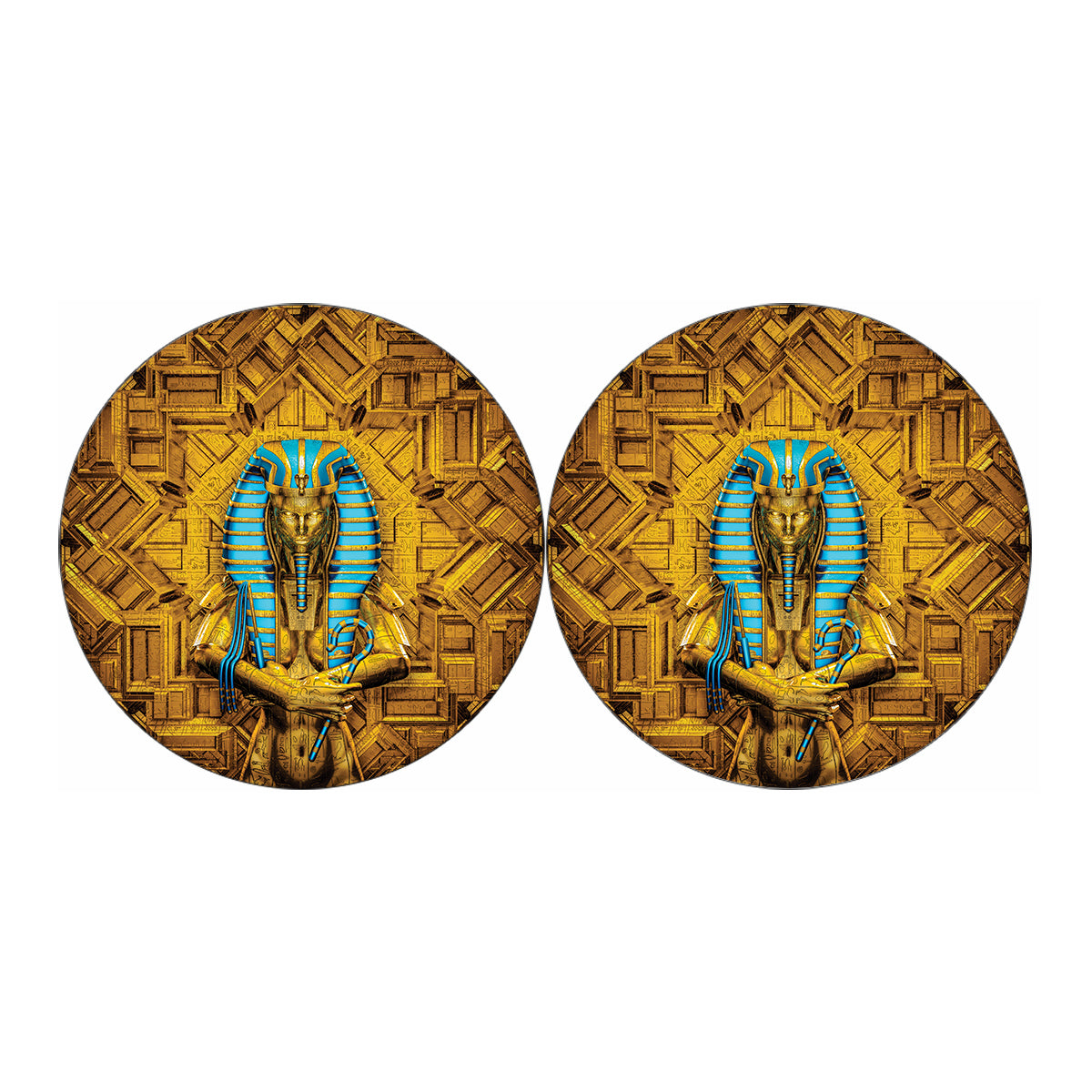 Golden Egyptian Pharaoh Print Car Coasters