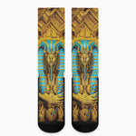 Golden Egyptian Pharaoh Print Crew Socks