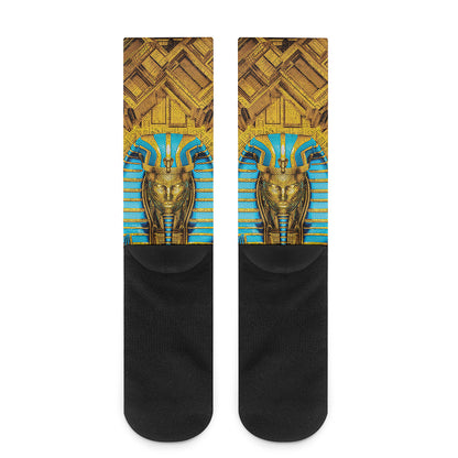 Golden Egyptian Pharaoh Print Crew Socks