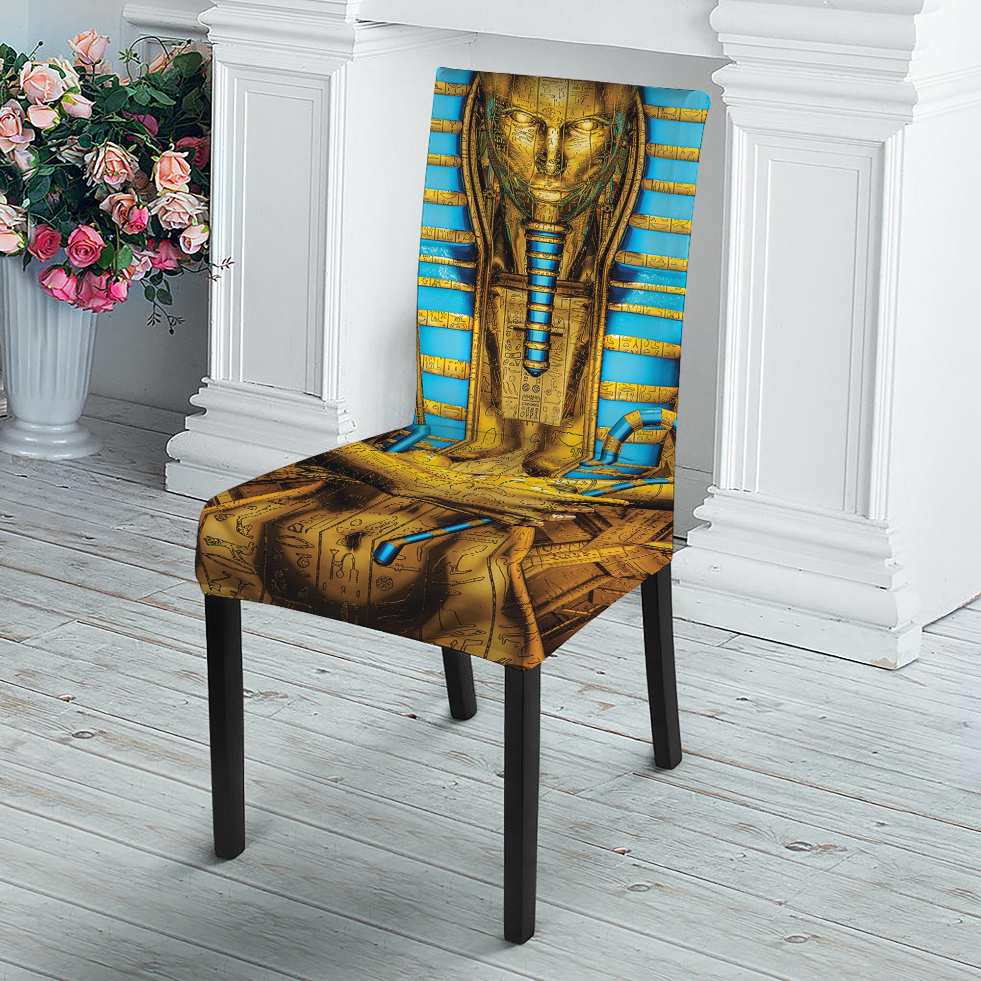 Golden Egyptian Pharaoh Print Dining Chair Slipcover – GearFrost