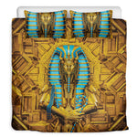 Golden Egyptian Pharaoh Print Duvet Cover Bedding Set