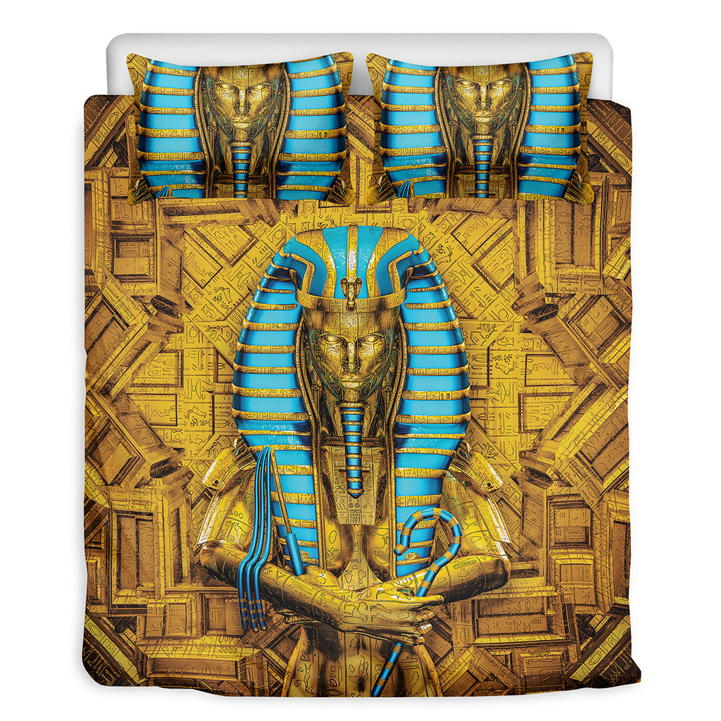 Golden Egyptian Pharaoh Print Duvet Cover Bedding Set