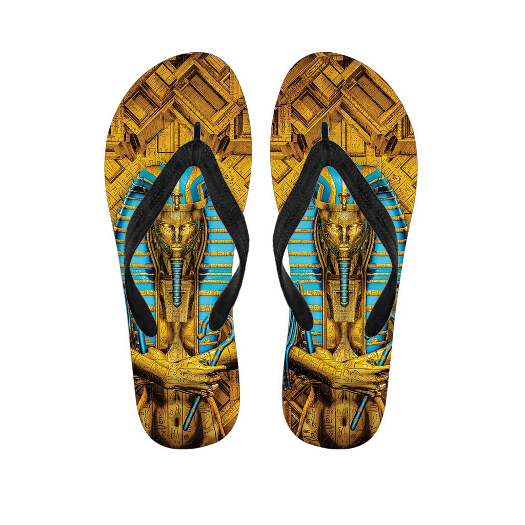 Golden Egyptian Pharaoh Print Flip Flops