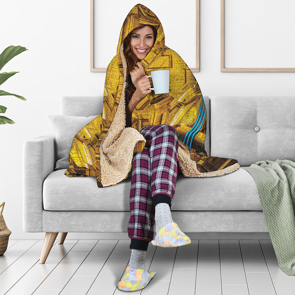 Golden Egyptian Pharaoh Print Hooded Blanket
