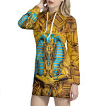 Golden Egyptian Pharaoh Print Hoodie Dress