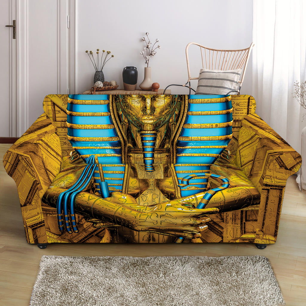 Golden Egyptian Pharaoh Print Loveseat Slipcover