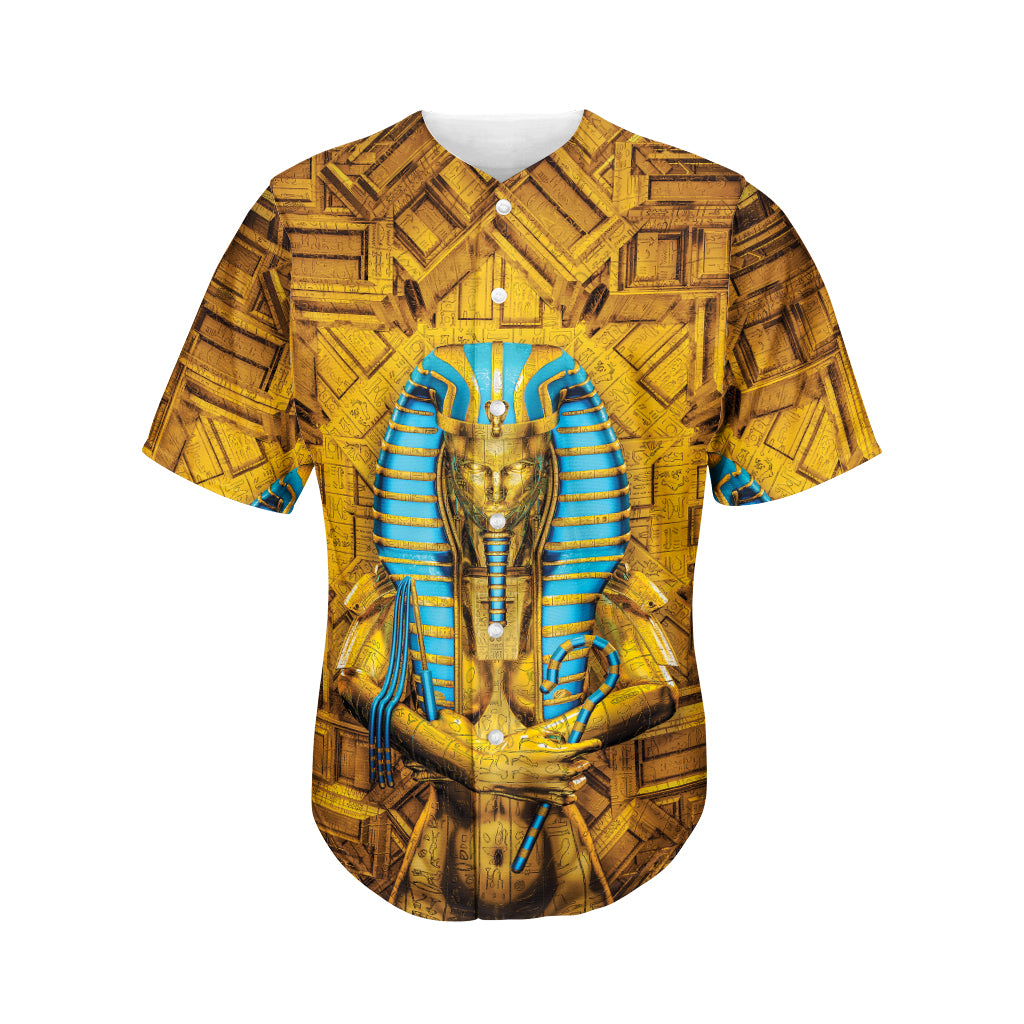 Golden Egyptian Pharaoh Print Men's Baseball Jersey