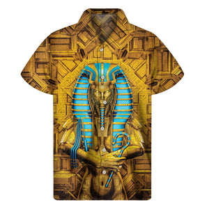 Golden Egyptian Pharaoh Print Men's Short Sleeve Shirt