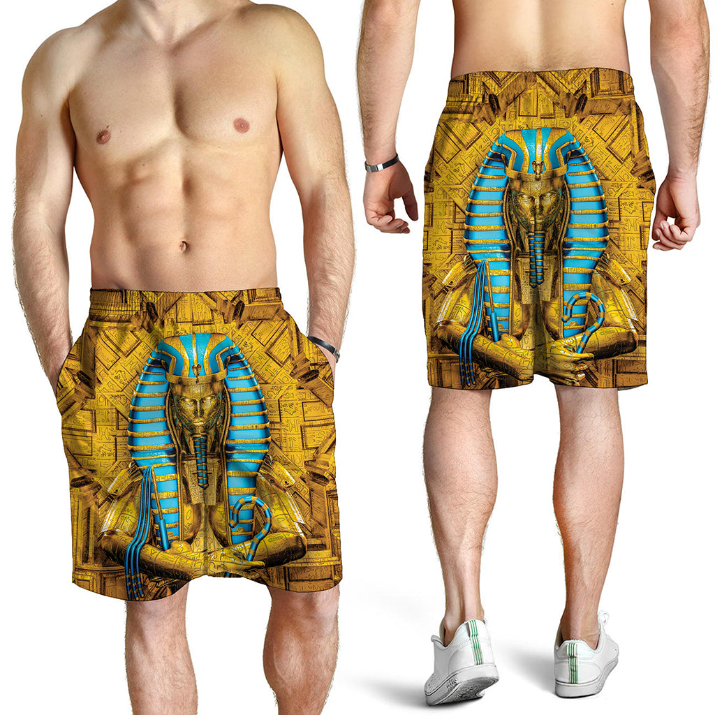 Golden Egyptian Pharaoh Print Men's Shorts