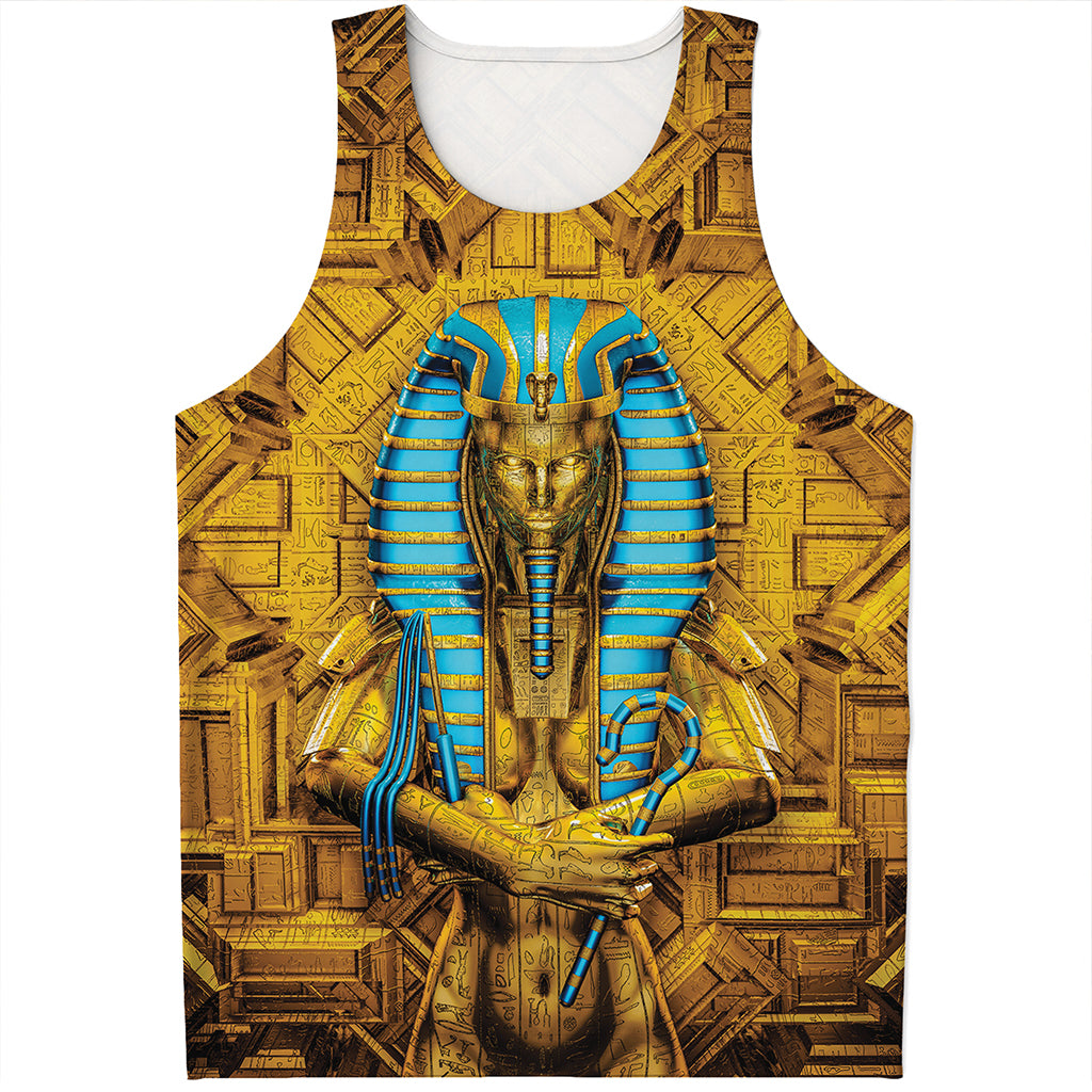 Golden Egyptian Pharaoh Print Men's Tank Top