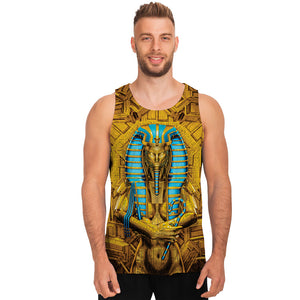 Golden Egyptian Pharaoh Print Men's Tank Top