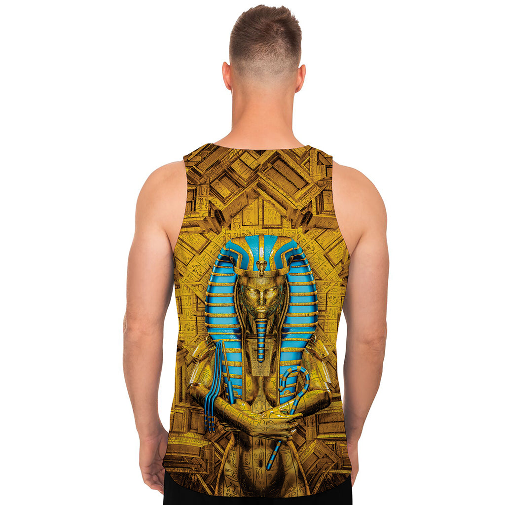 Golden Egyptian Pharaoh Print Men's Tank Top