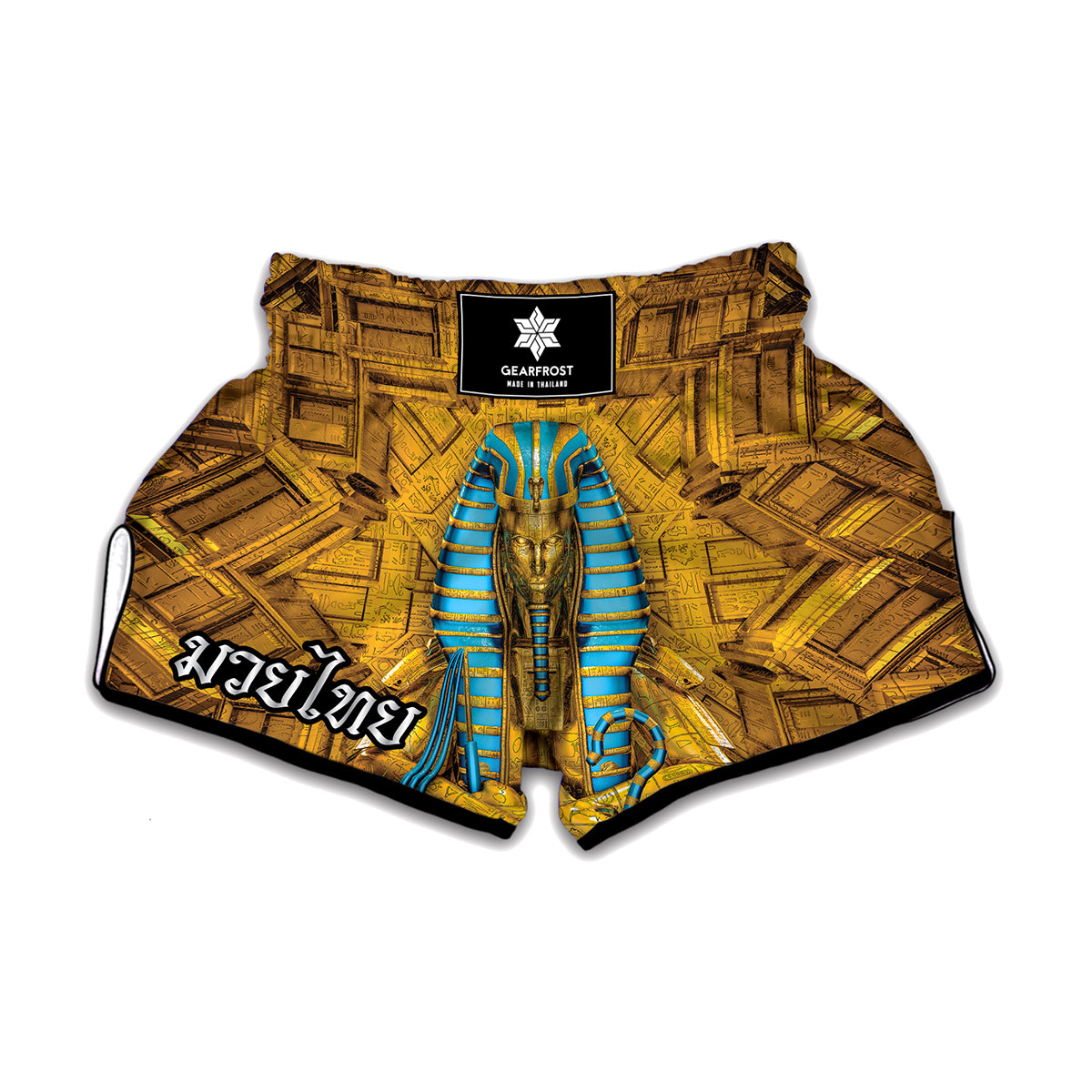 Golden Egyptian Pharaoh Print Muay Thai Boxing Shorts