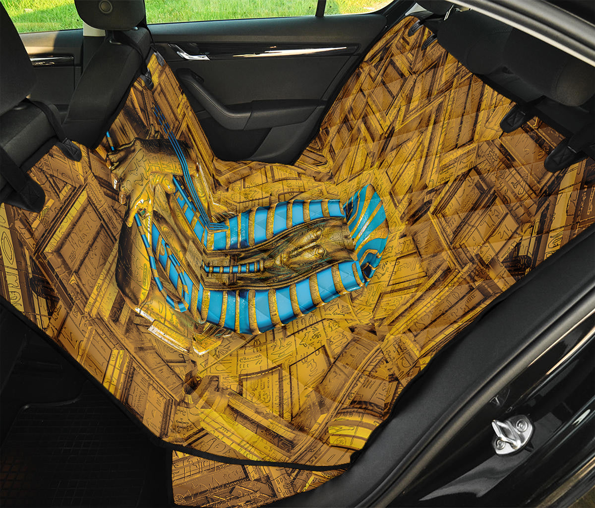 Golden Egyptian Pharaoh Print Pet Car Back Seat Cover