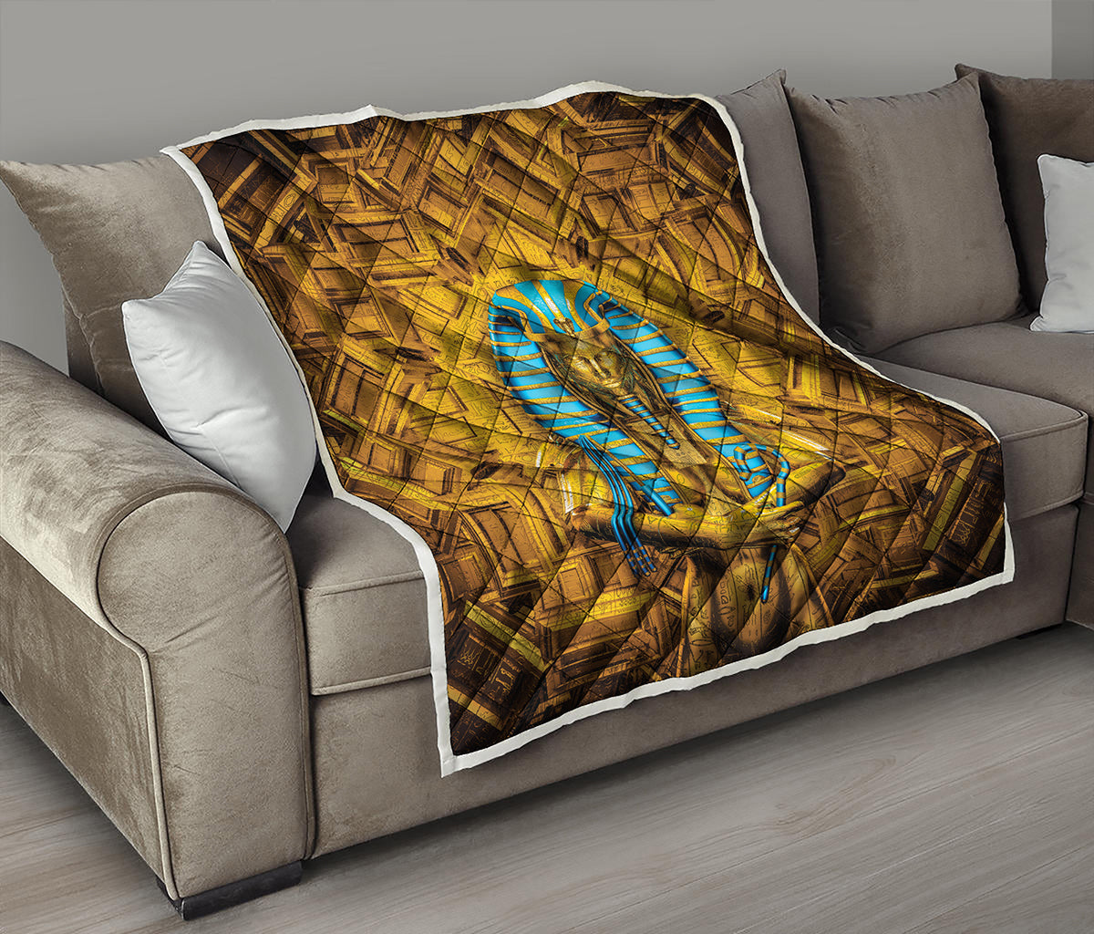Golden Egyptian Pharaoh Print Quilt
