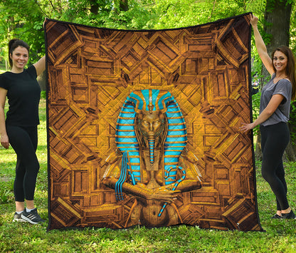 Golden Egyptian Pharaoh Print Quilt