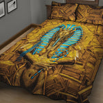 Golden Egyptian Pharaoh Print Quilt Bed Set