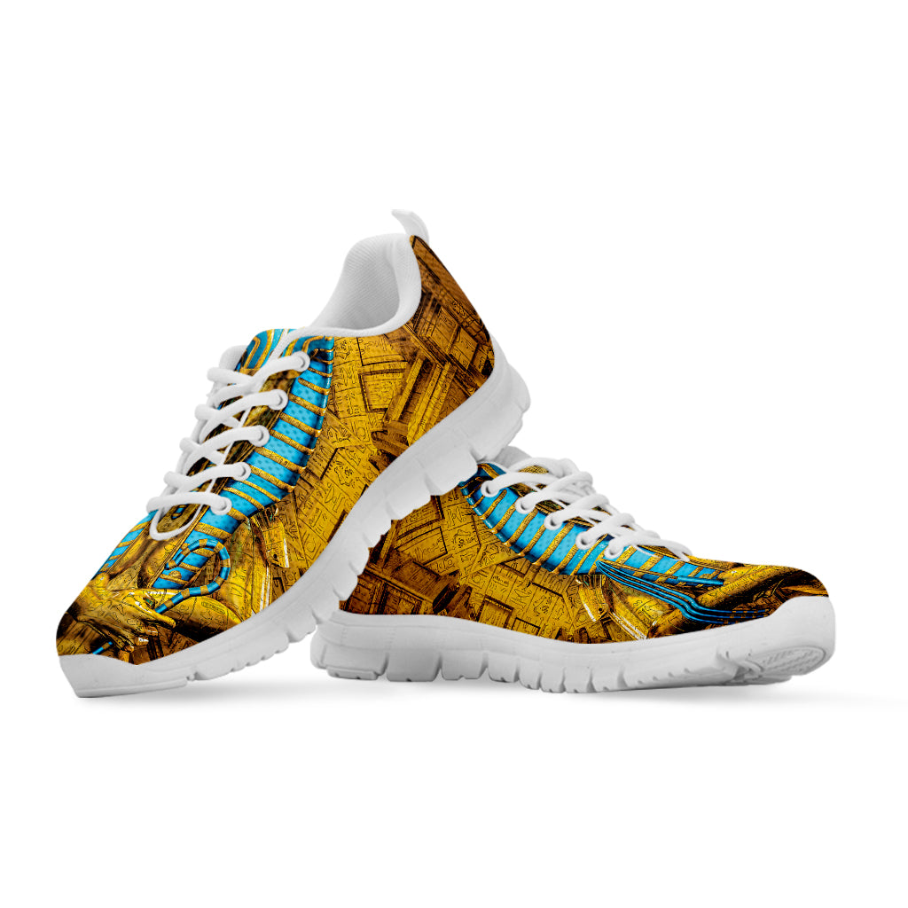 Golden Egyptian Pharaoh Print White Sneakers