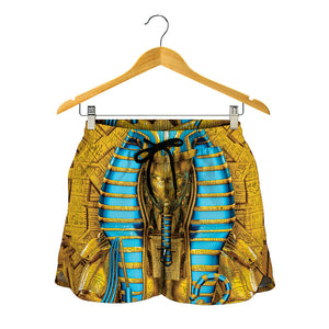 Golden Egyptian Pharaoh Print Women's Shorts