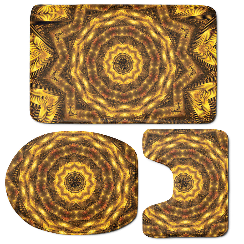 Golden Kaleidoscope Print 3 Piece Bath Mat Set