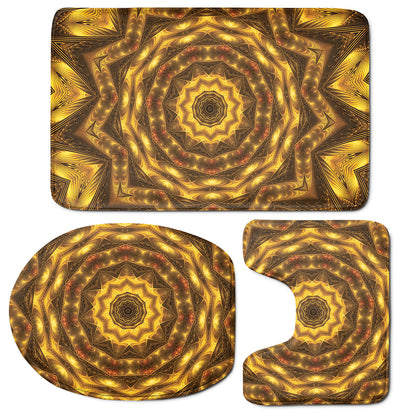 Golden Kaleidoscope Print 3 Piece Bath Mat Set