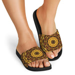 Golden Kaleidoscope Print Black Slide Sandals