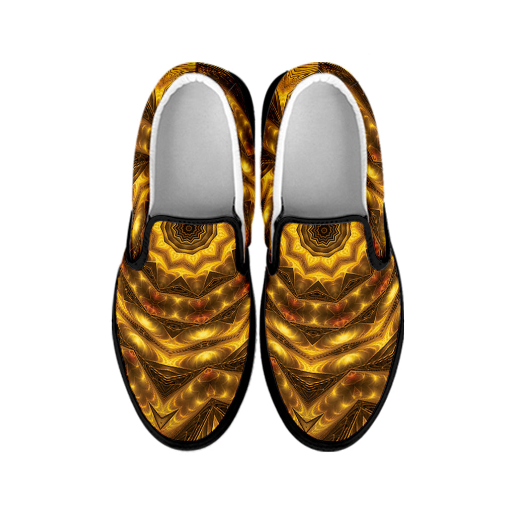 Golden Kaleidoscope Print Black Slip On Shoes