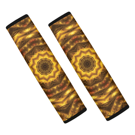 Golden Kaleidoscope Print Car Seat Belt Covers