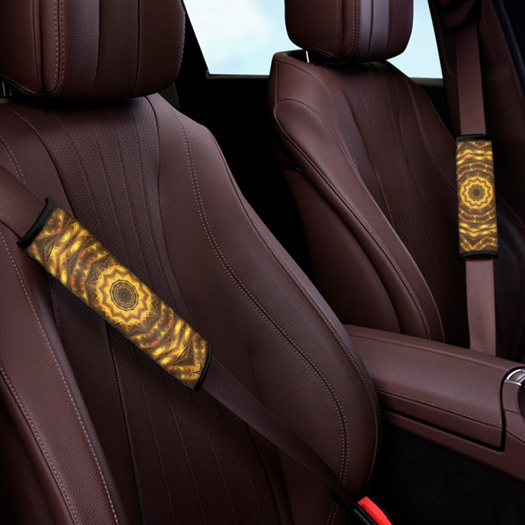 Golden Kaleidoscope Print Car Seat Belt Covers