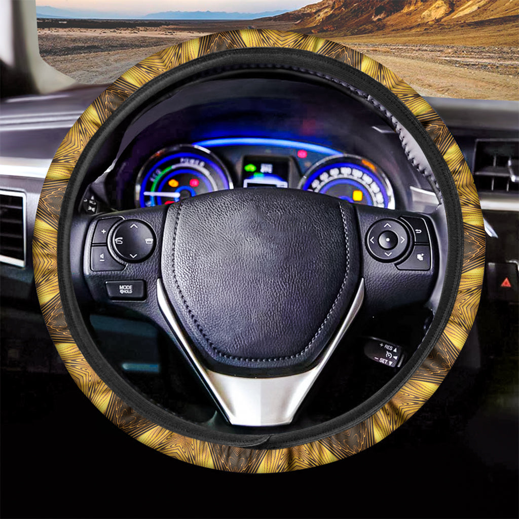 Golden Kaleidoscope Print Car Steering Wheel Cover
