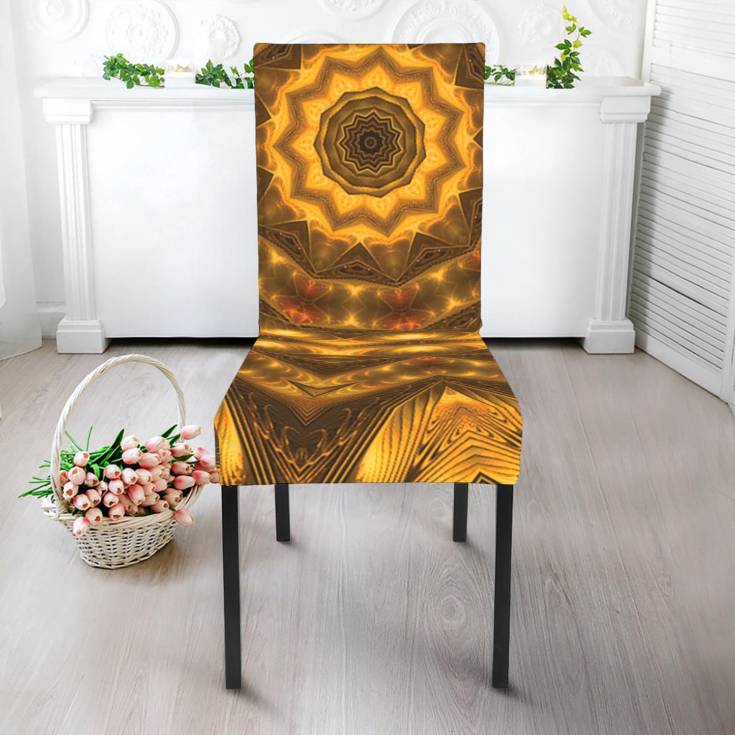 Golden Kaleidoscope Print Dining Chair Slipcover