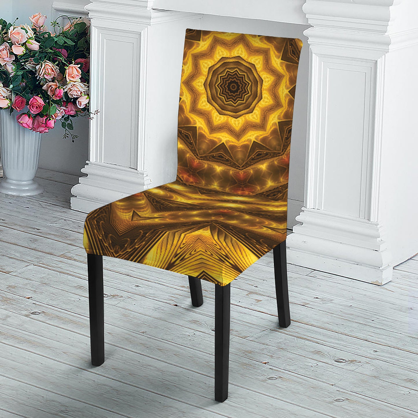 Golden Kaleidoscope Print Dining Chair Slipcover