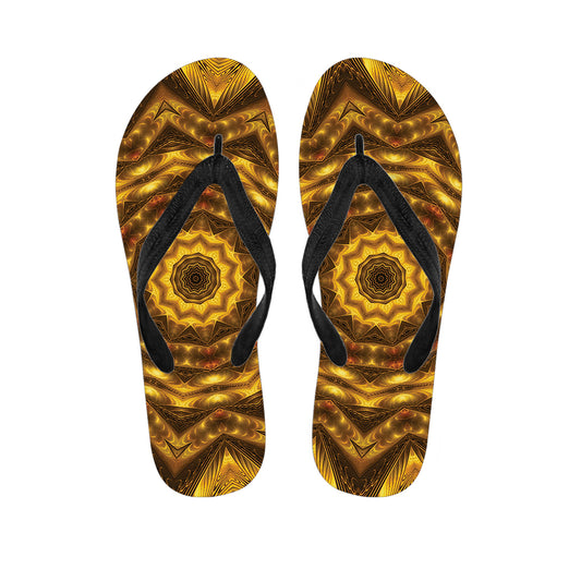 Golden Kaleidoscope Print Flip Flops