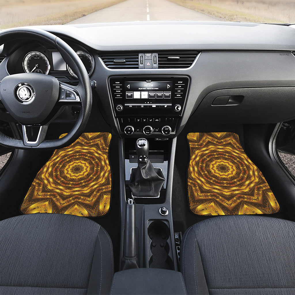 Golden Kaleidoscope Print Front and Back Car Floor Mats