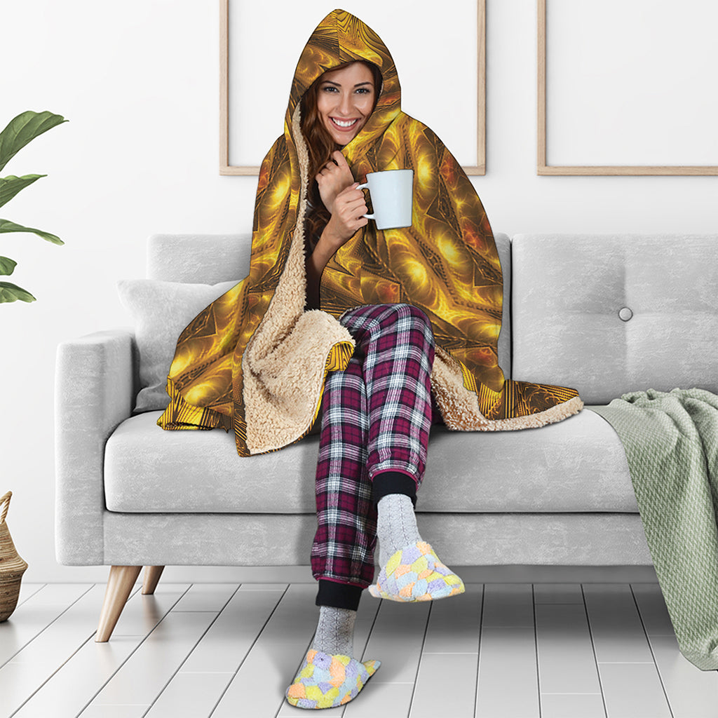 Golden Kaleidoscope Print Hooded Blanket