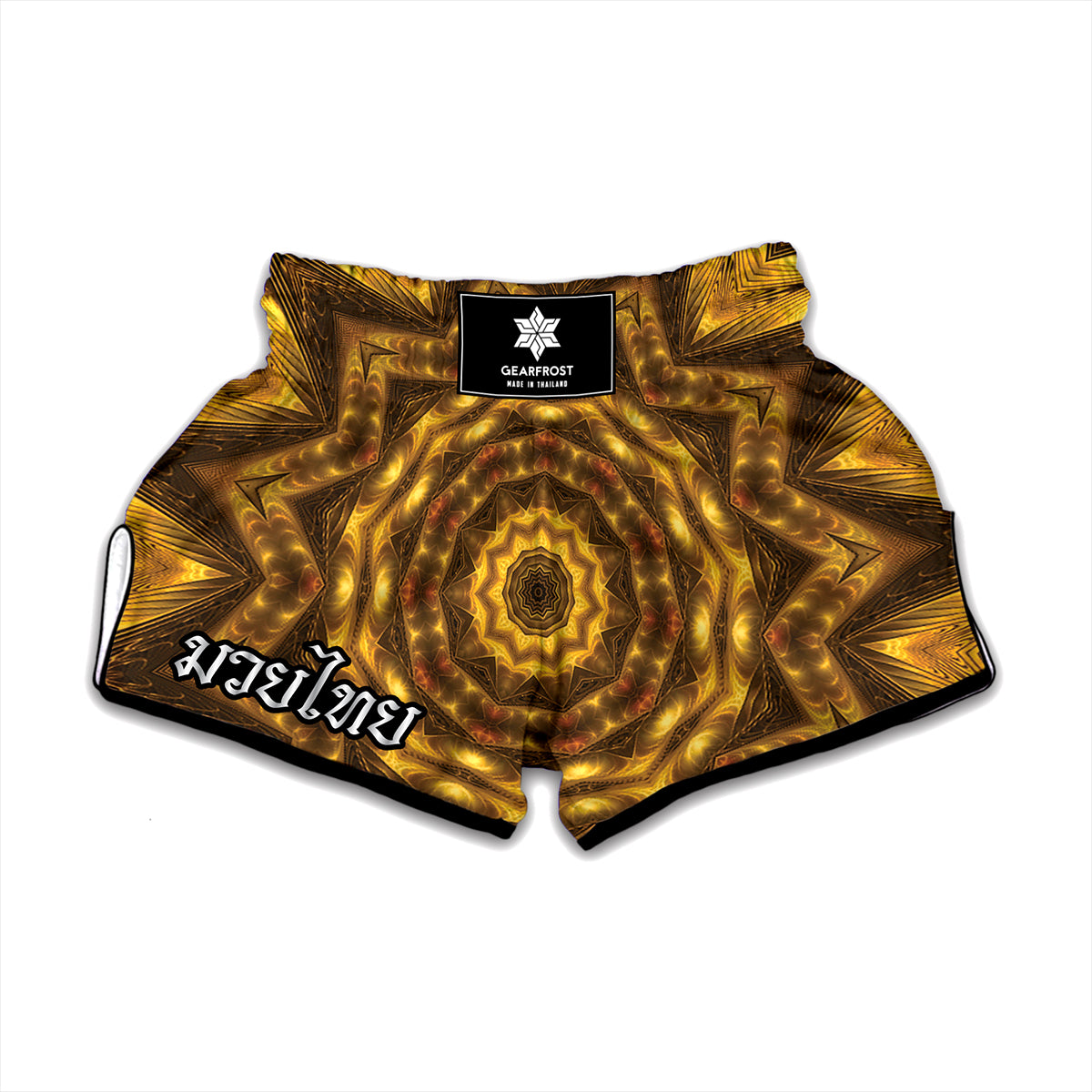 Golden Kaleidoscope Print Muay Thai Boxing Shorts