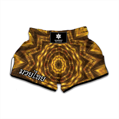 Golden Kaleidoscope Print Muay Thai Boxing Shorts