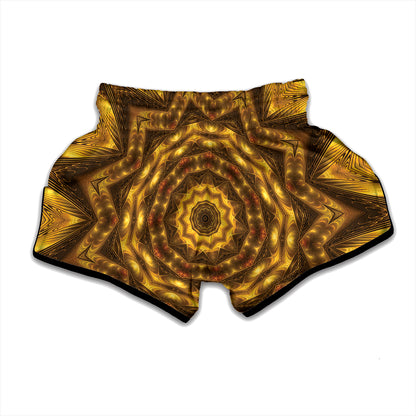 Golden Kaleidoscope Print Muay Thai Boxing Shorts