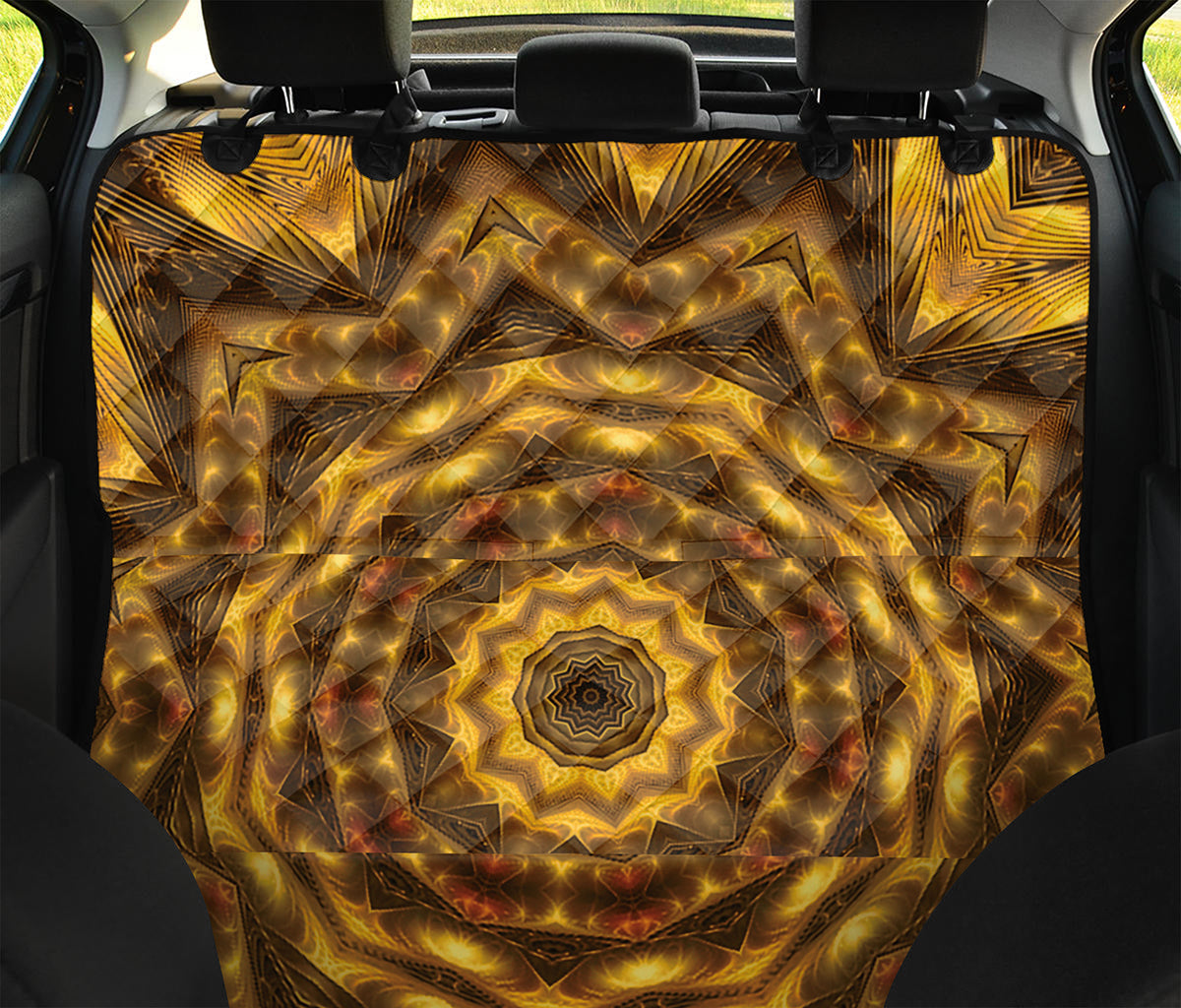 Golden Kaleidoscope Print Pet Car Back Seat Cover
