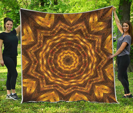 Golden Kaleidoscope Print Quilt