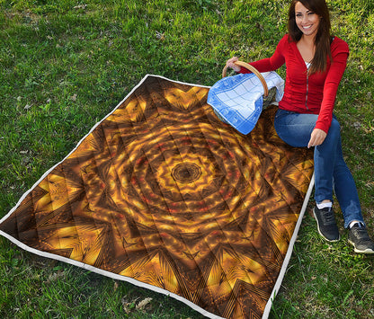 Golden Kaleidoscope Print Quilt