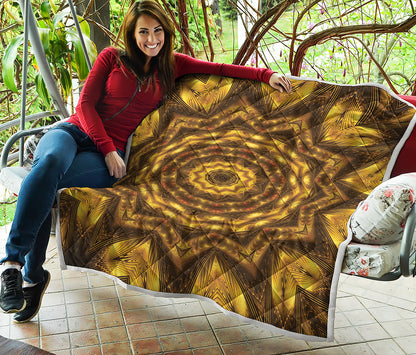 Golden Kaleidoscope Print Quilt